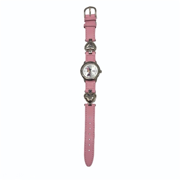 DISNEY MINNIE MOUSE WATCH WITH PINK LEATHER & SILVER METAL HEARTS BAND - Picture 3 of 11